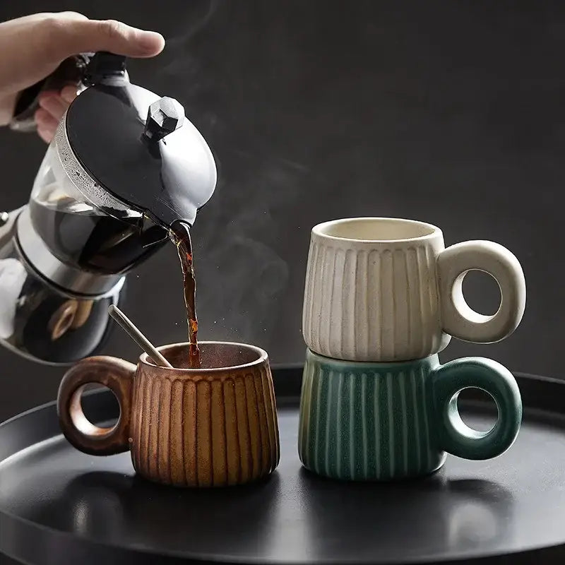 Brown Ridged Ceramic Mug