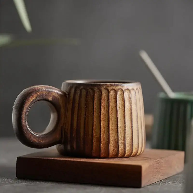 Brown Ridged Ceramic Mug