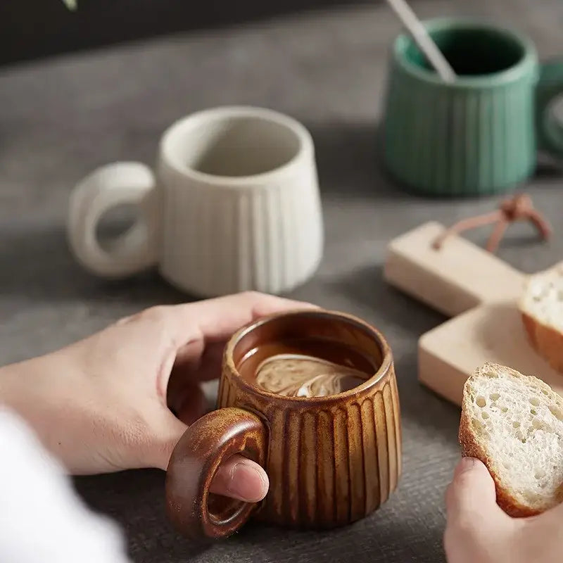 Brown Ridged Ceramic Mug