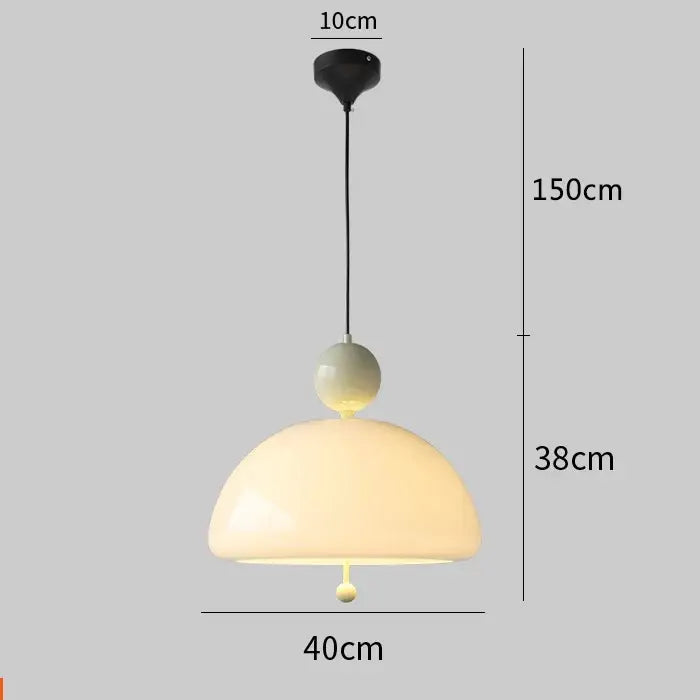 Cream Glass Pendant Light with Retro Red Accents