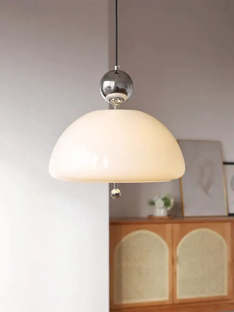 Cream Glass Pendant Light with Retro Red Accents