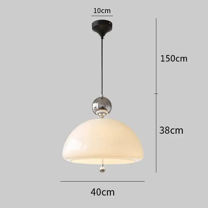Cream Glass Pendant Light with Retro Red Accents