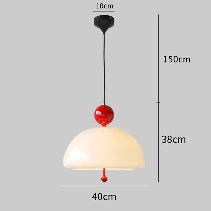 Cream Glass Pendant Light with Retro Red Accents