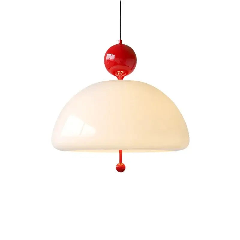 Cream Glass Pendant Light with Retro Red Accents