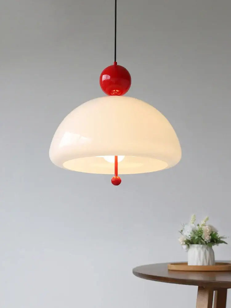 Cream Glass Pendant Light with Retro Red Accents