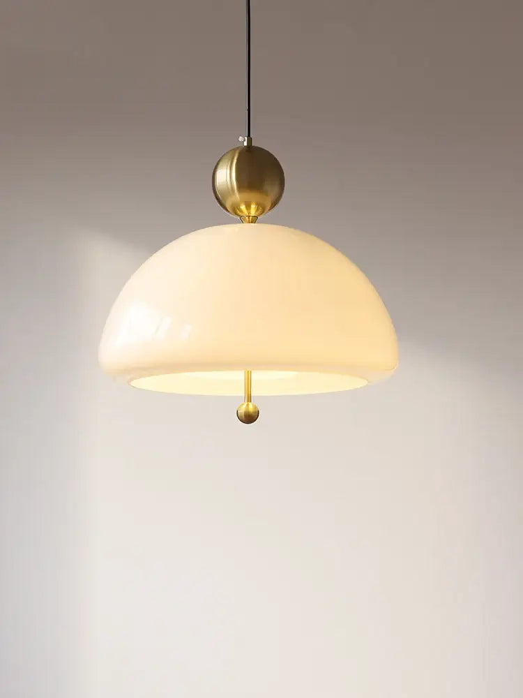 Cream Glass Pendant Light with Retro Red Accents