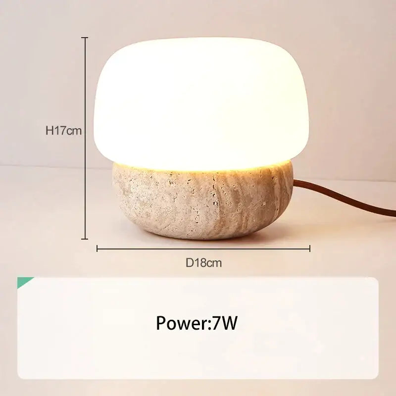 Cream Mushroom Table Lamp with Stone Base