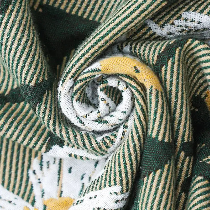 Olive Teal Cotton Throw Blanket