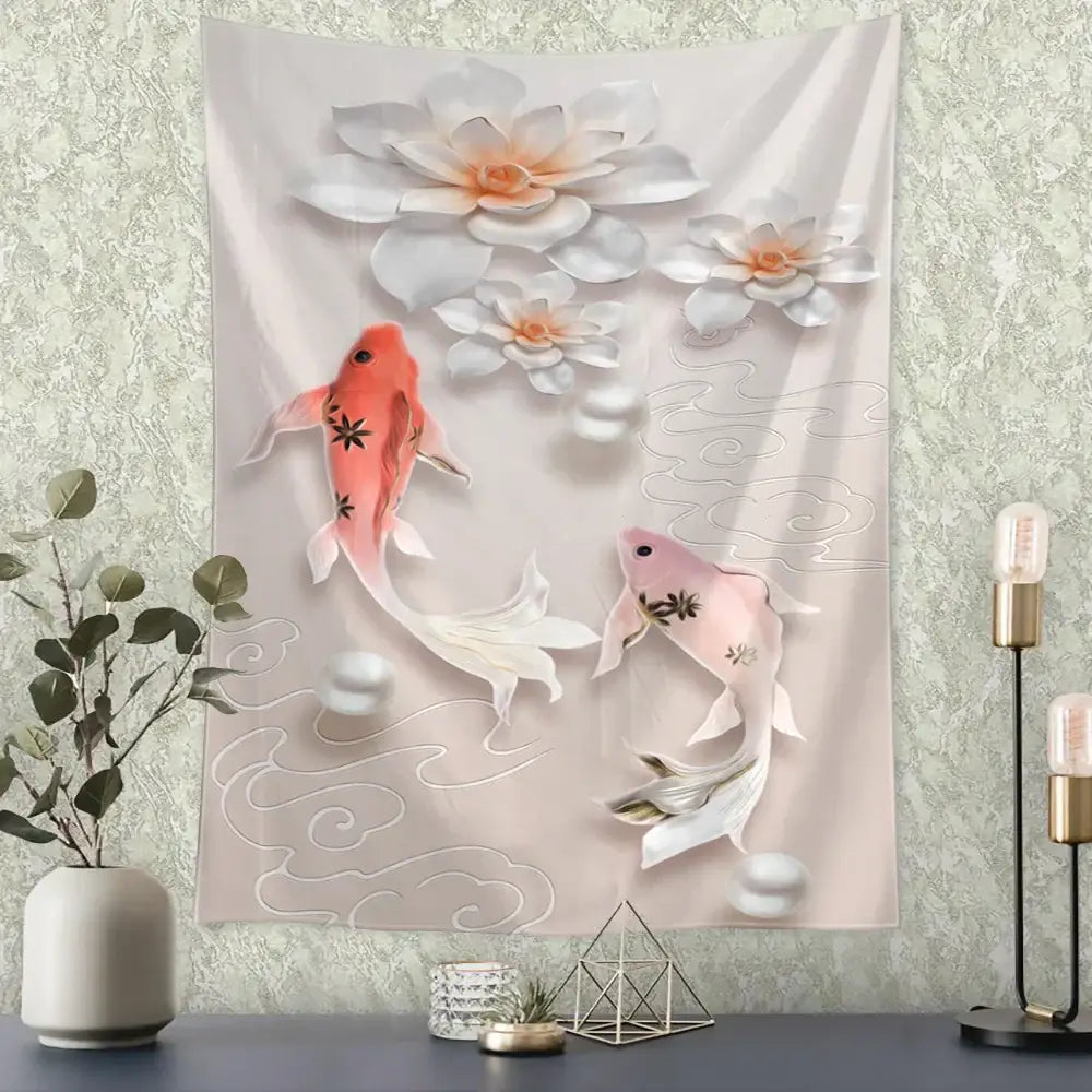 Blue Gold Crane Tapestry