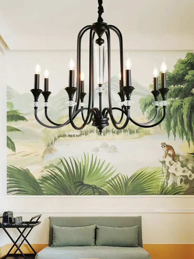Black Iron Candle Chandelier 10-Head French Style
