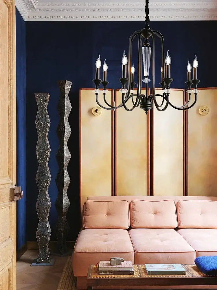 Black Iron Candle Chandelier 10-Head French Style