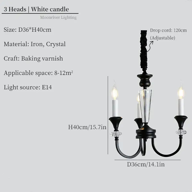 Black Iron Candle Chandelier 10-Head French Style