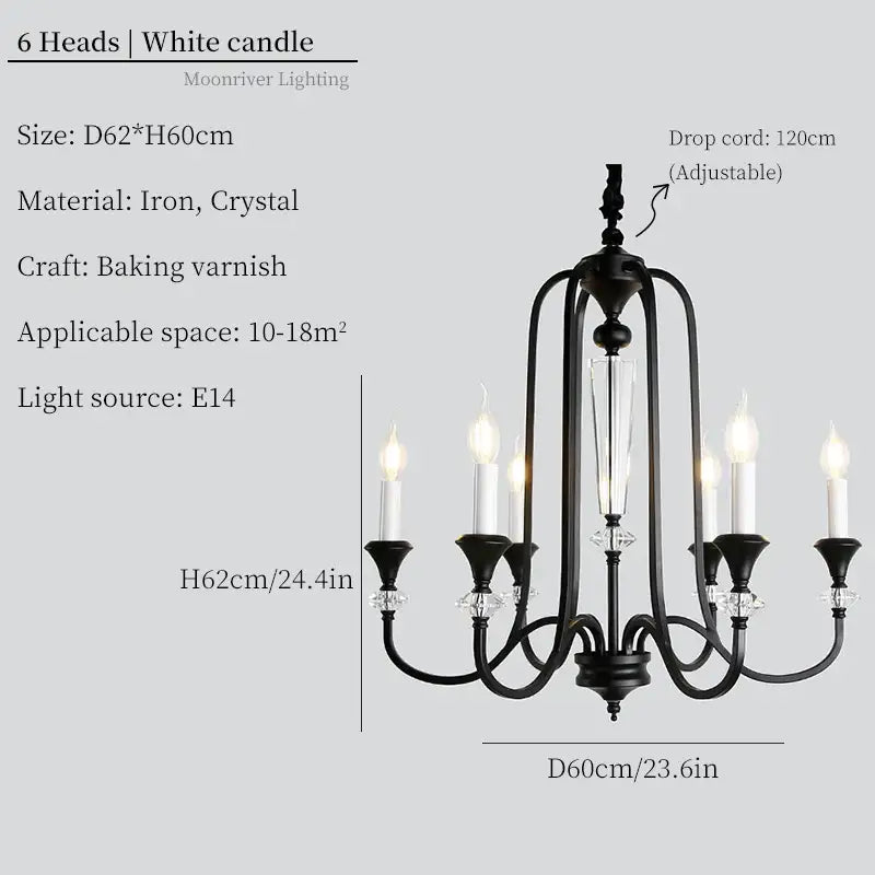 Black Iron Candle Chandelier 10-Head French Style