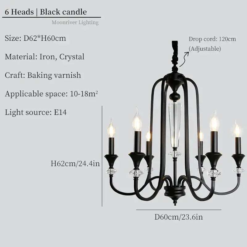Black Iron Candle Chandelier 10-Head French Style