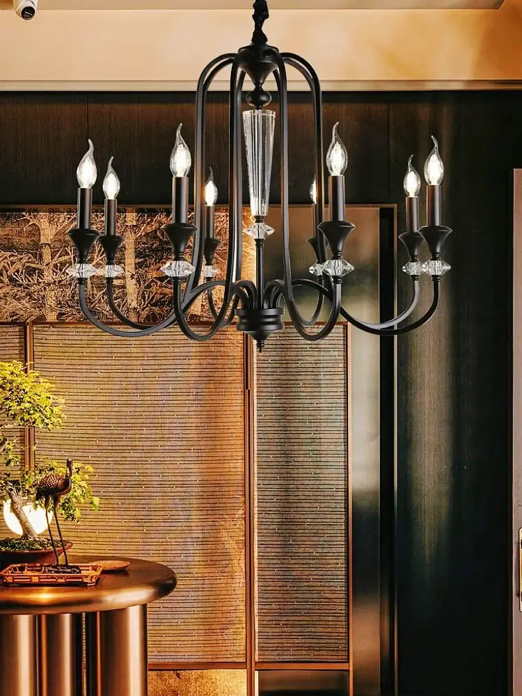 Black Iron Candle Chandelier 10-Head French Style