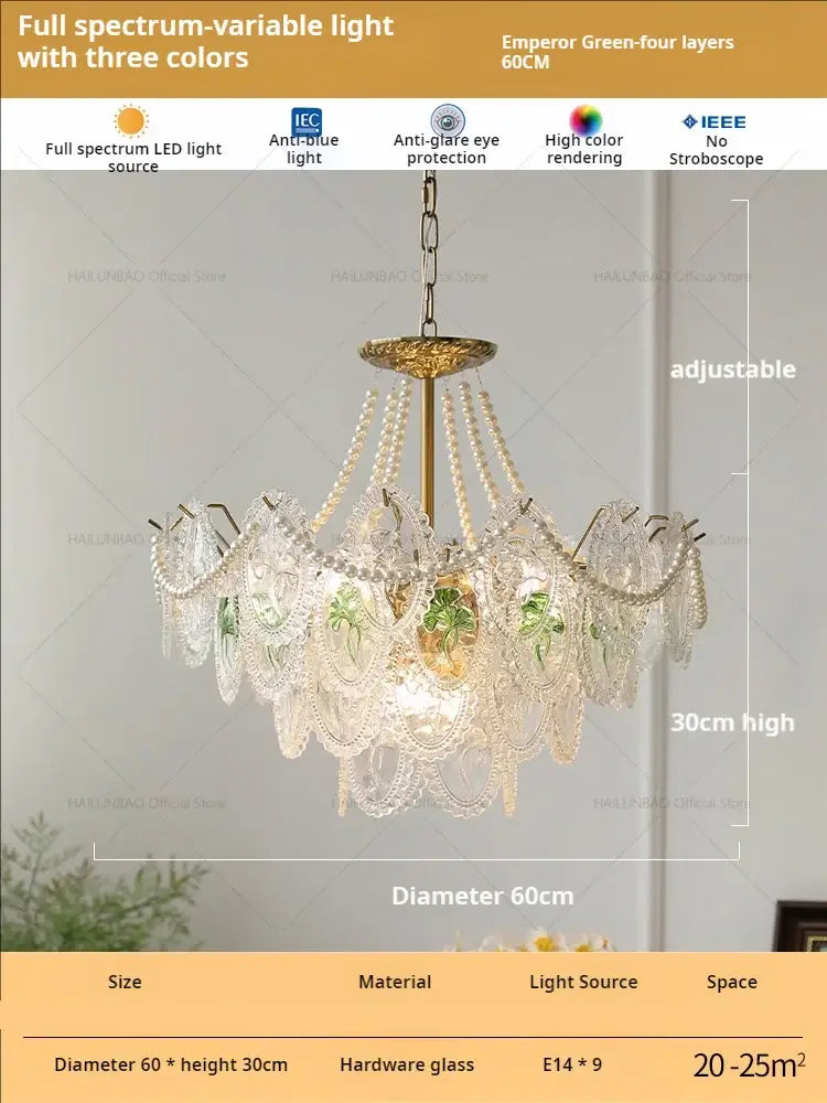 Floral Glass Gold Chandelier