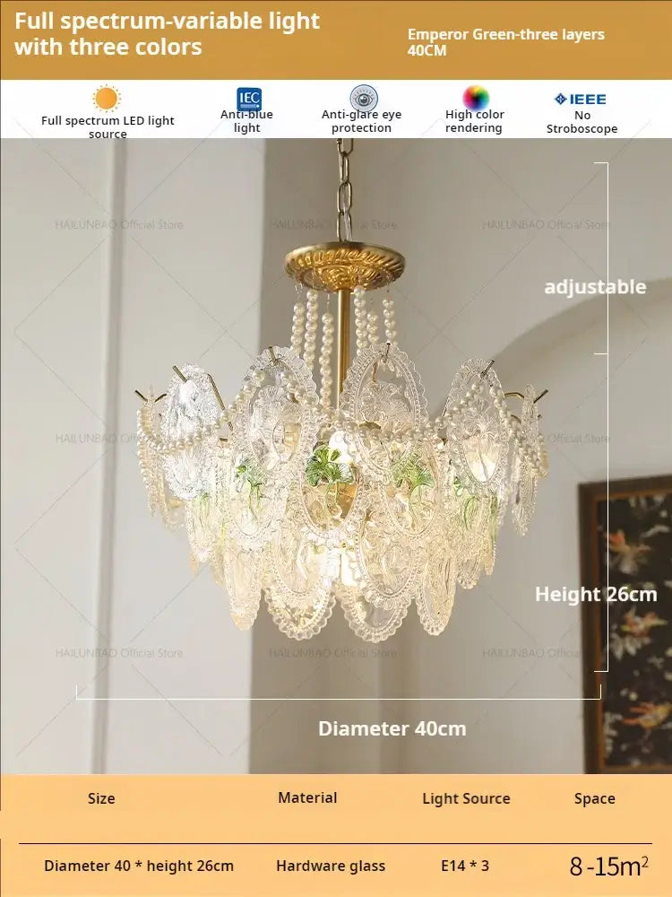Floral Glass Gold Chandelier