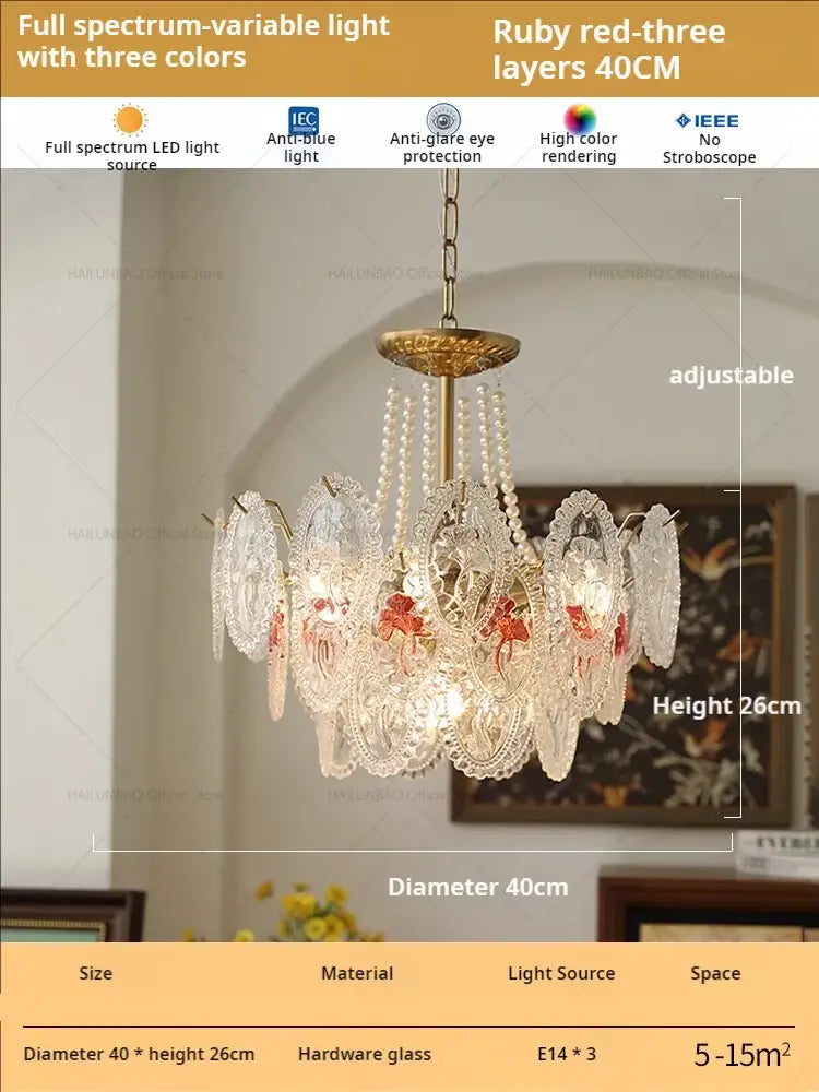 Floral Glass Gold Chandelier