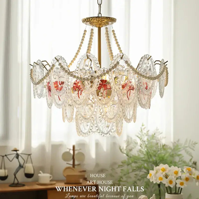 Floral Glass Gold Chandelier