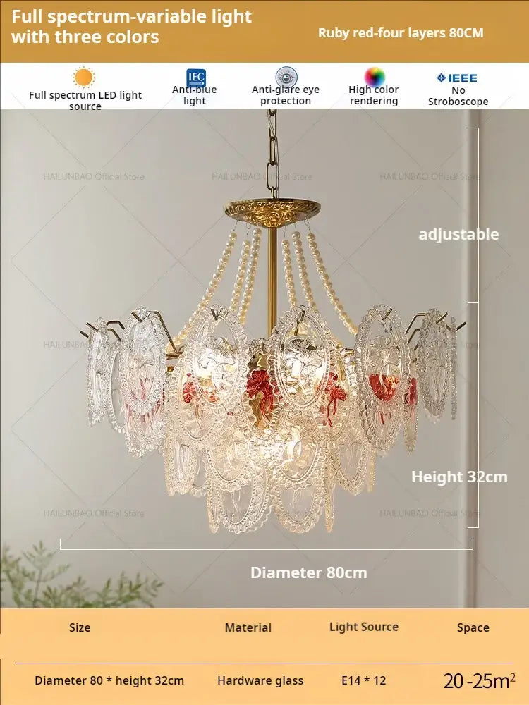 Floral Glass Gold Chandelier