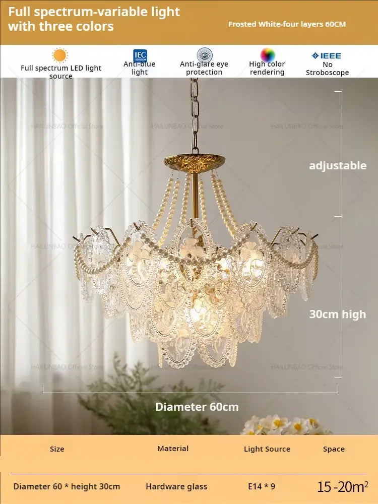 Floral Glass Gold Chandelier