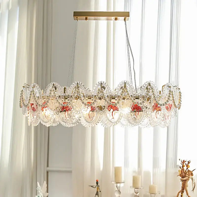 Floral Glass Gold Chandelier