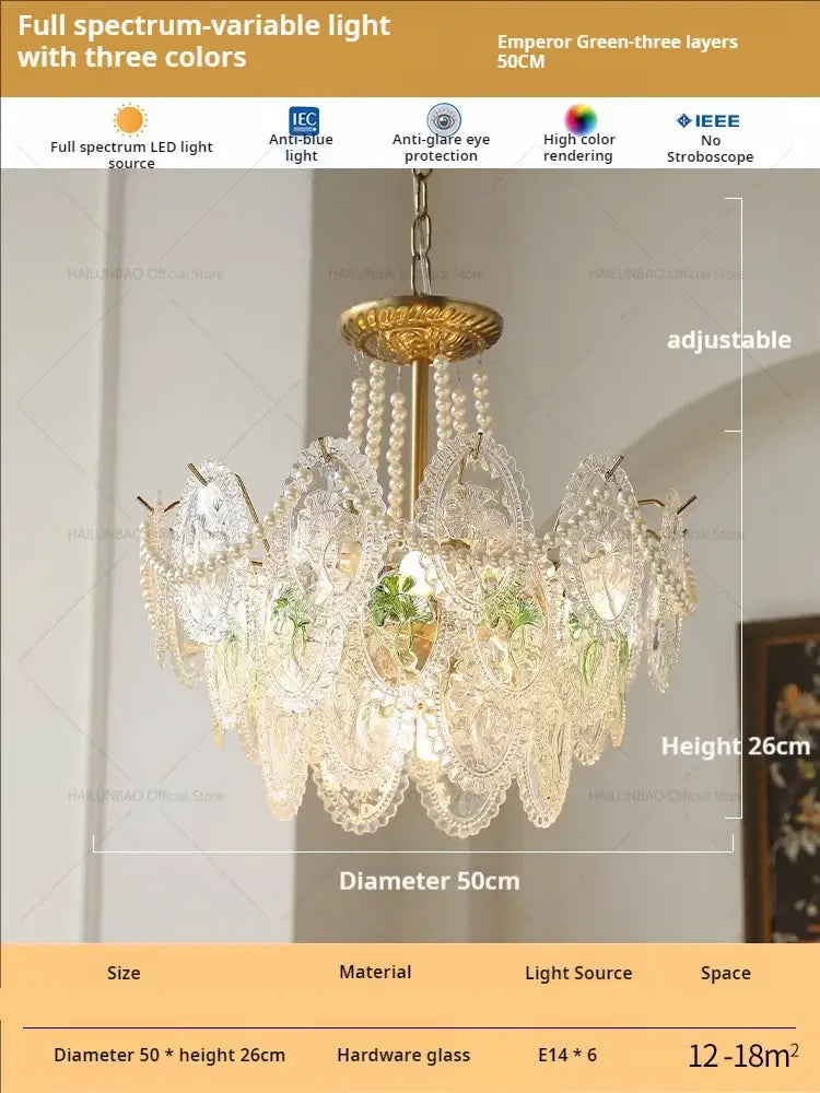 Floral Glass Gold Chandelier