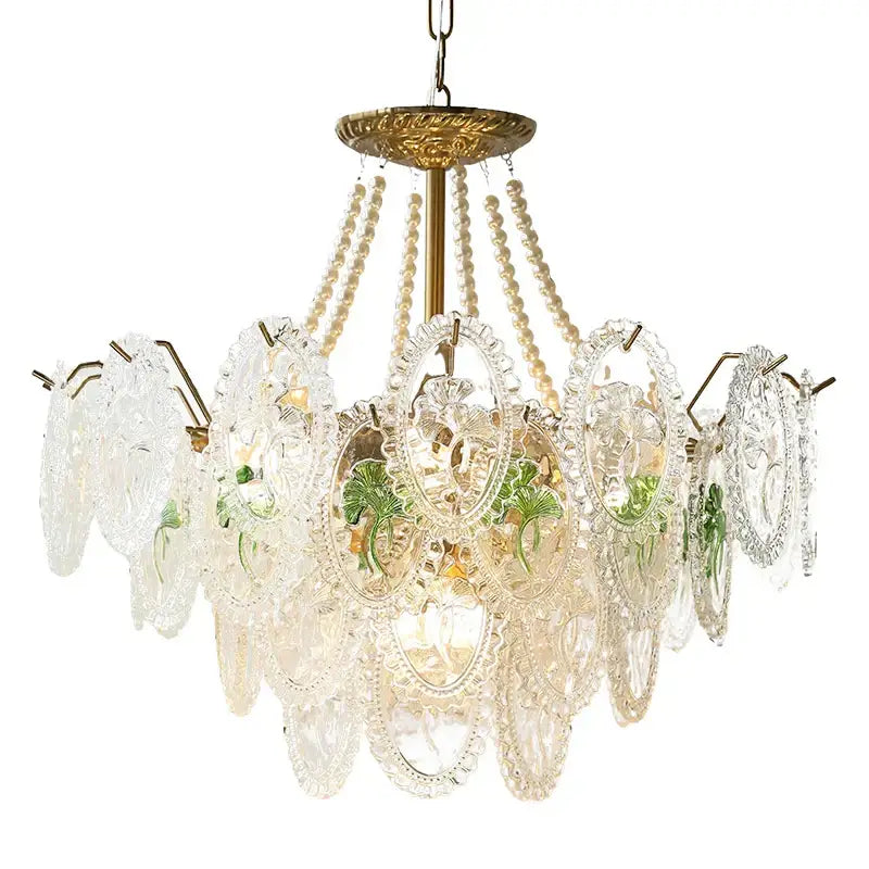 Floral Glass Gold Chandelier
