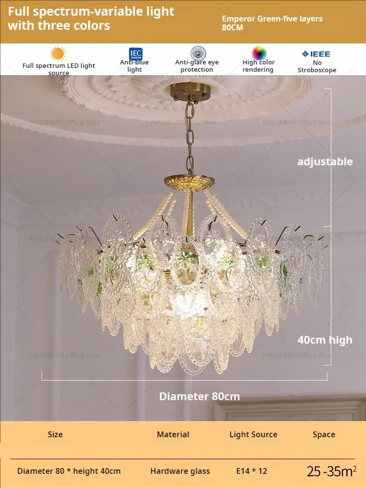 Floral Glass Gold Chandelier