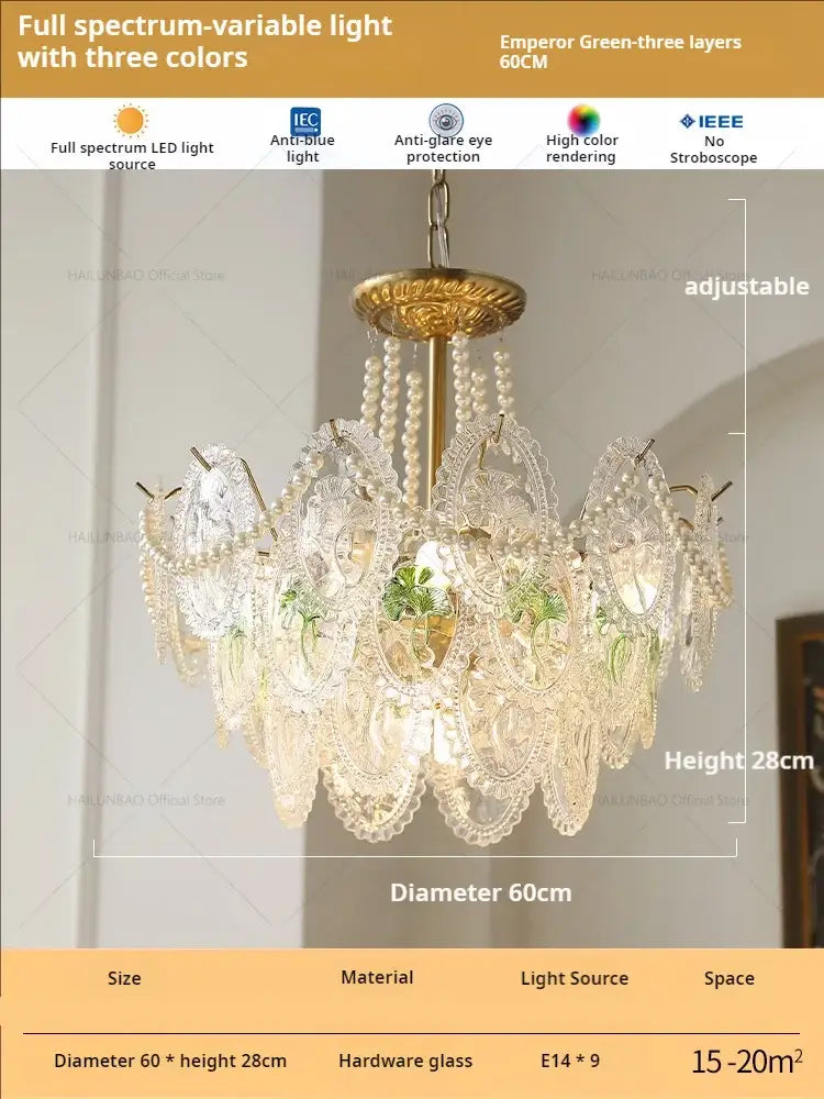 Floral Glass Gold Chandelier