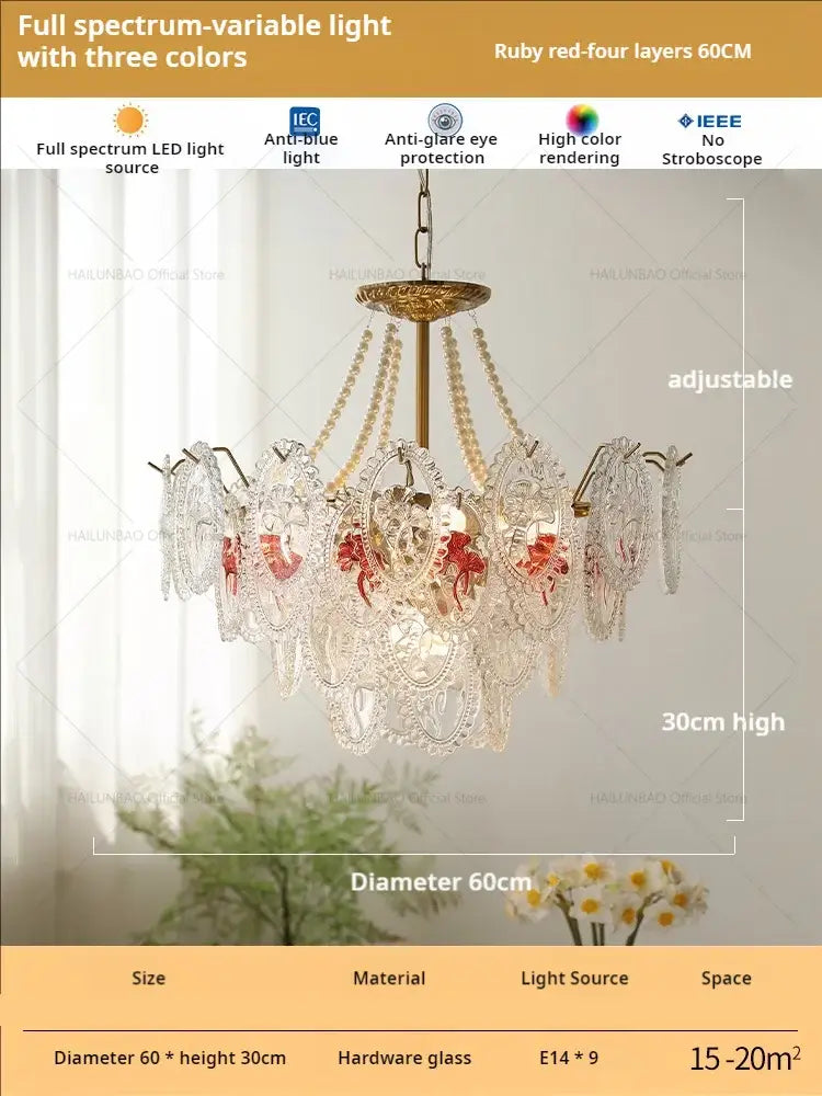 Floral Glass Gold Chandelier