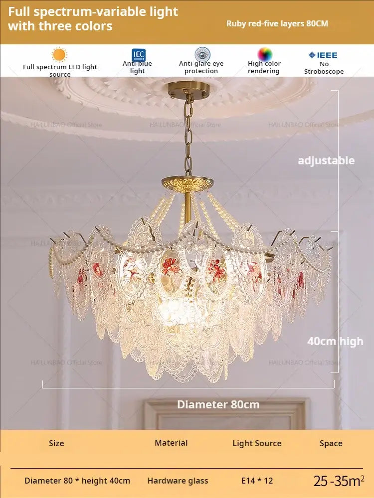 Floral Glass Gold Chandelier