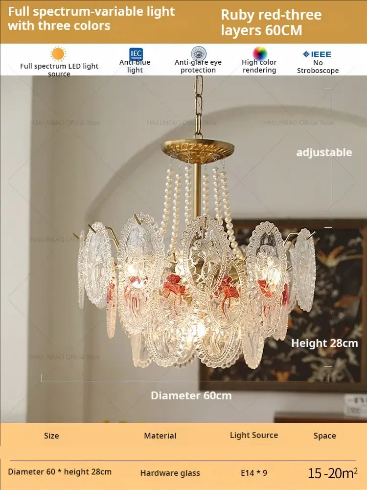 Floral Glass Gold Chandelier