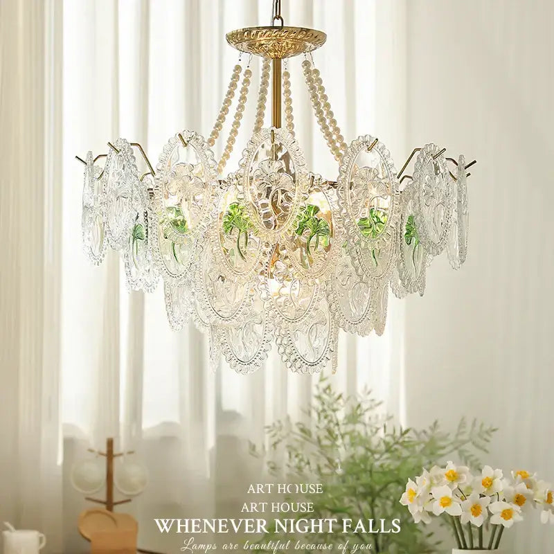 Floral Glass Gold Chandelier