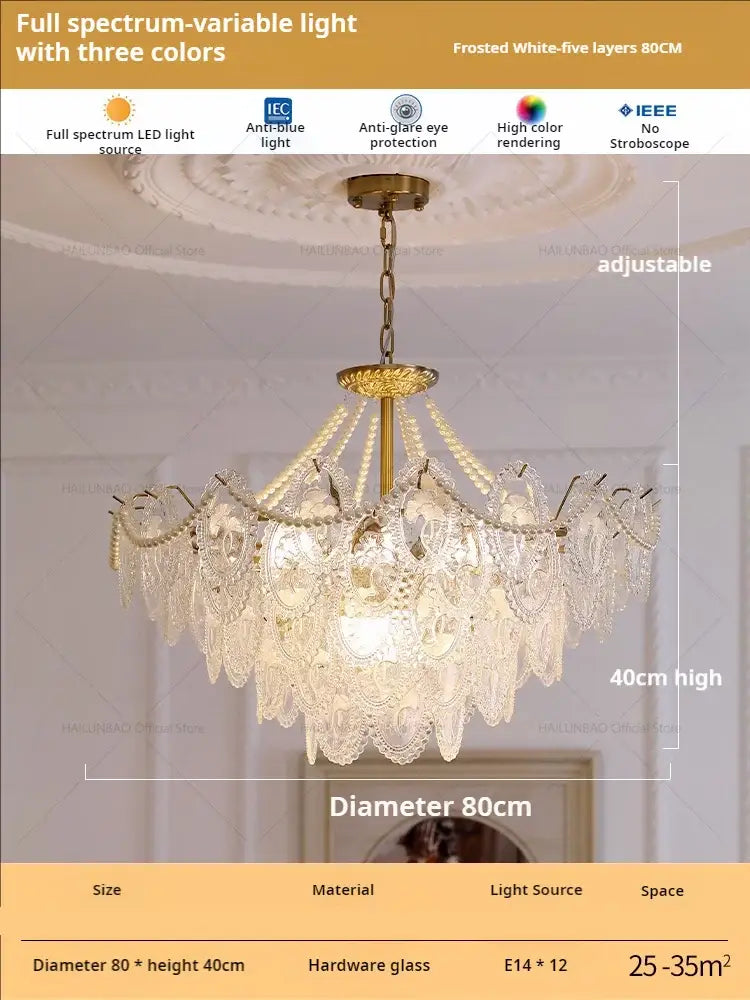 Floral Glass Gold Chandelier