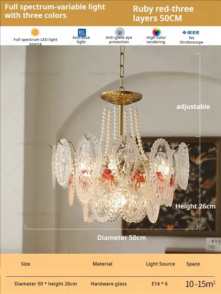 Floral Glass Gold Chandelier