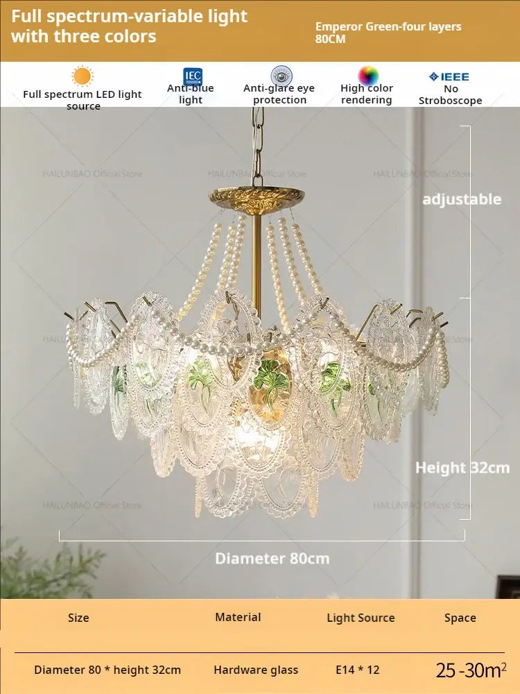Floral Glass Gold Chandelier