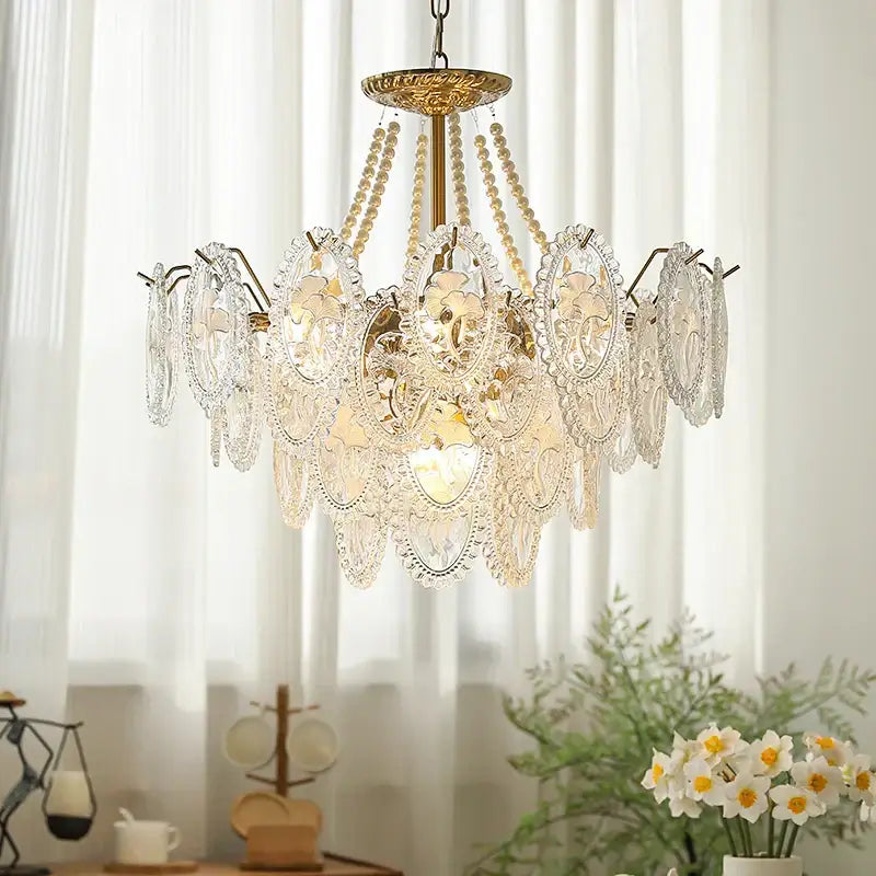 Floral Glass Gold Chandelier