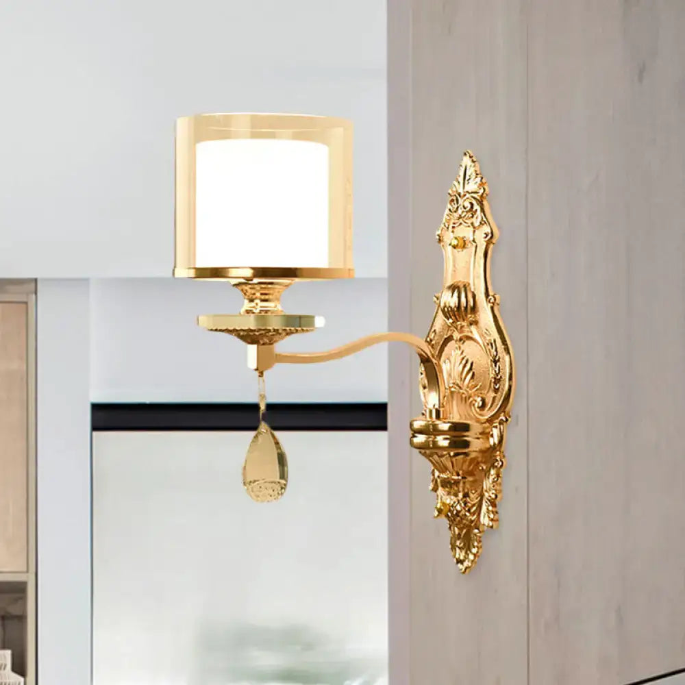 Gold Crystal Barrel Glass Wall Sconce