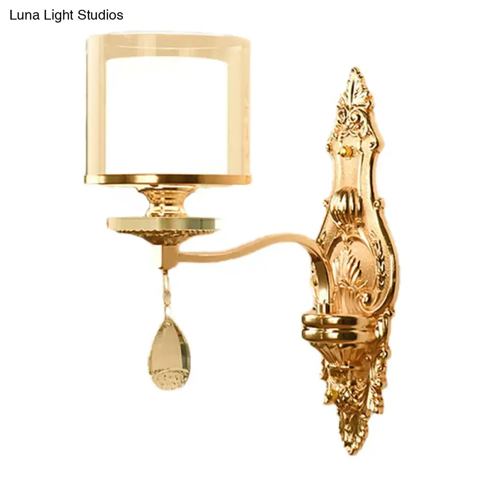 Gold Crystal Barrel Glass Wall Sconce