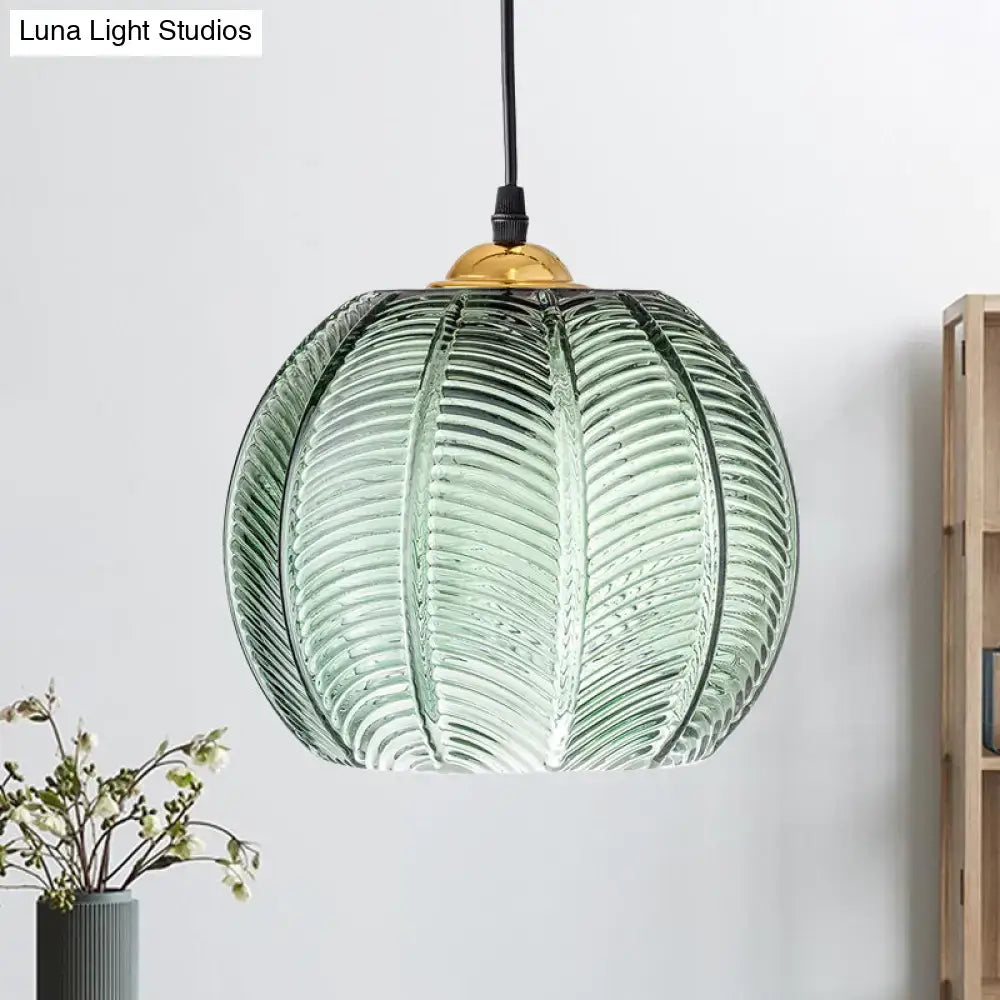 Green Ribbed Glass Pendant