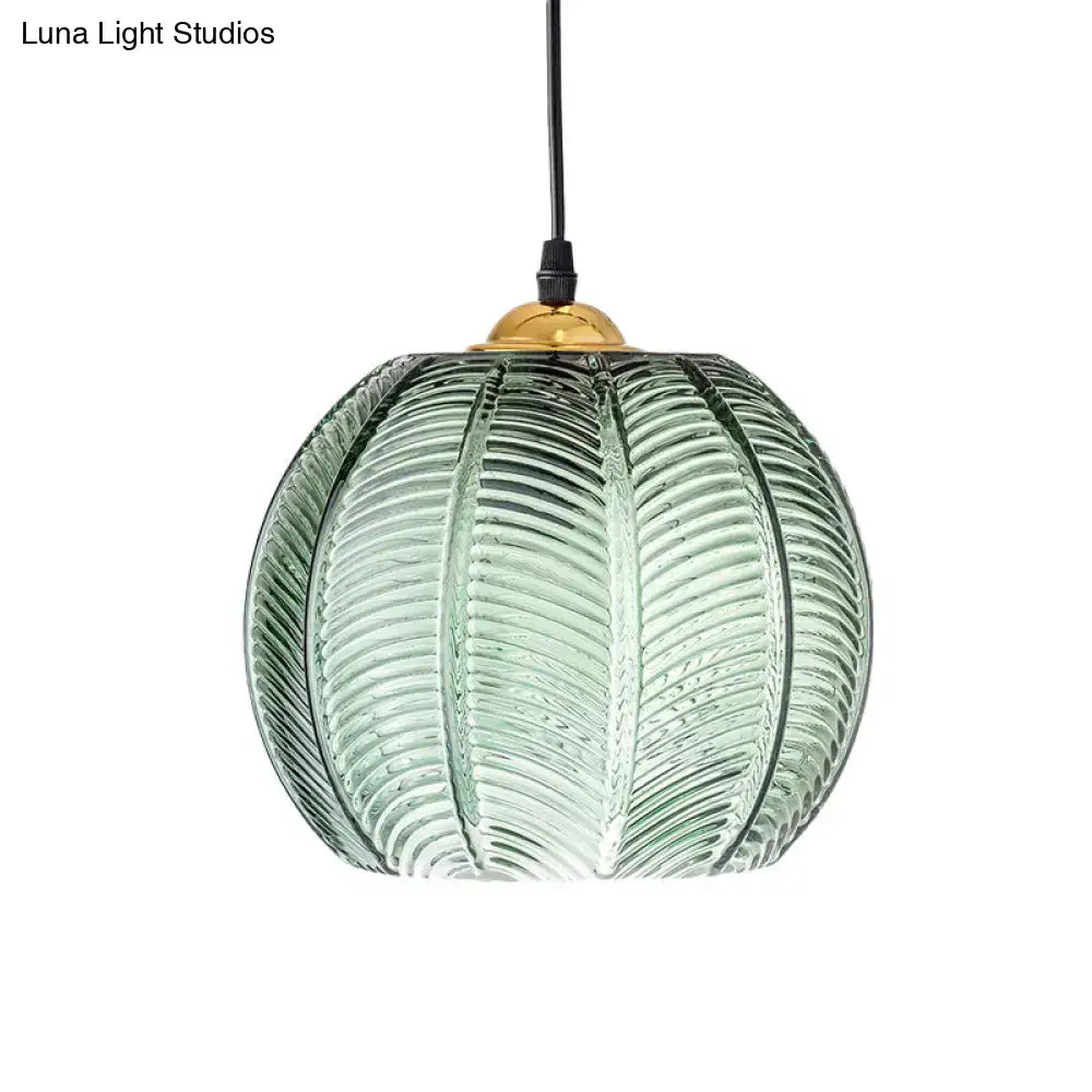 Green Ribbed Glass Pendant