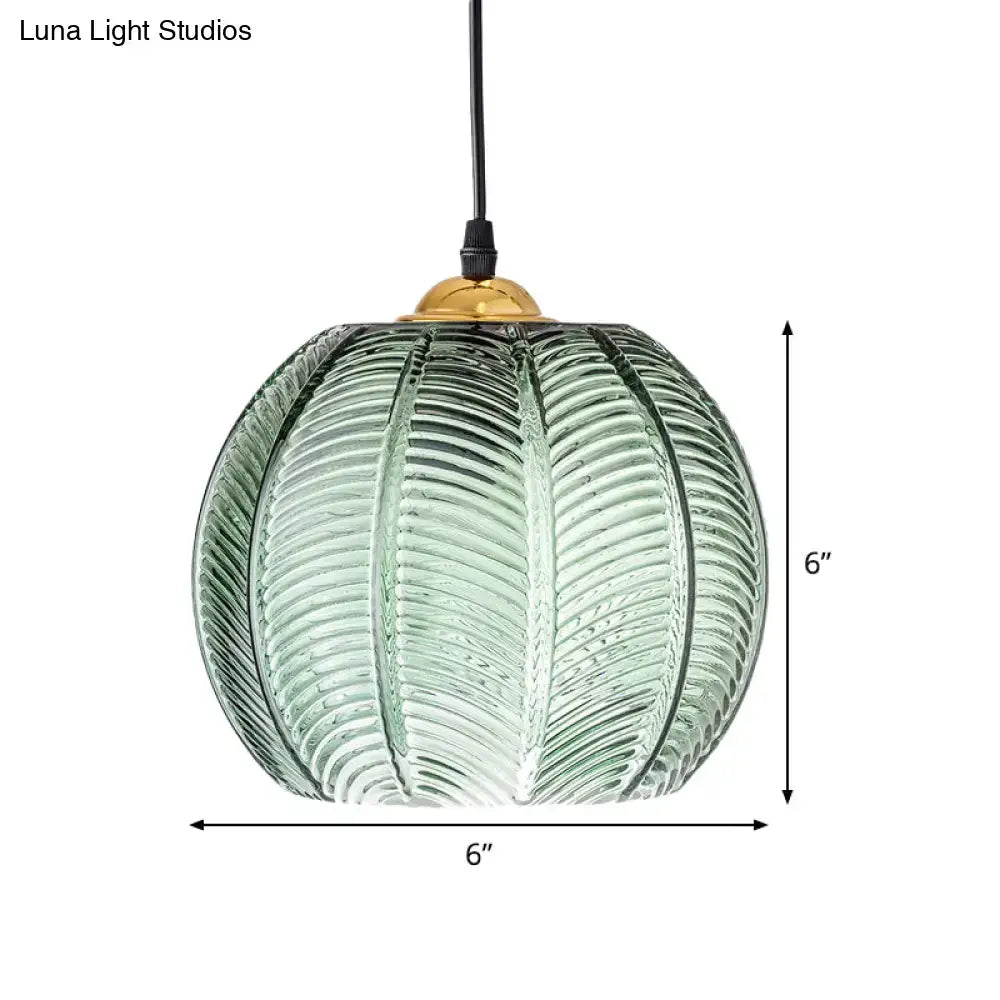 Green Ribbed Glass Pendant