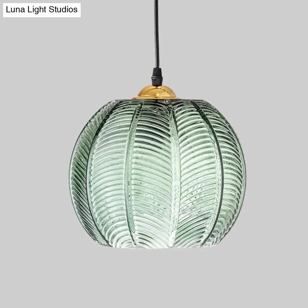 Green Ribbed Glass Pendant