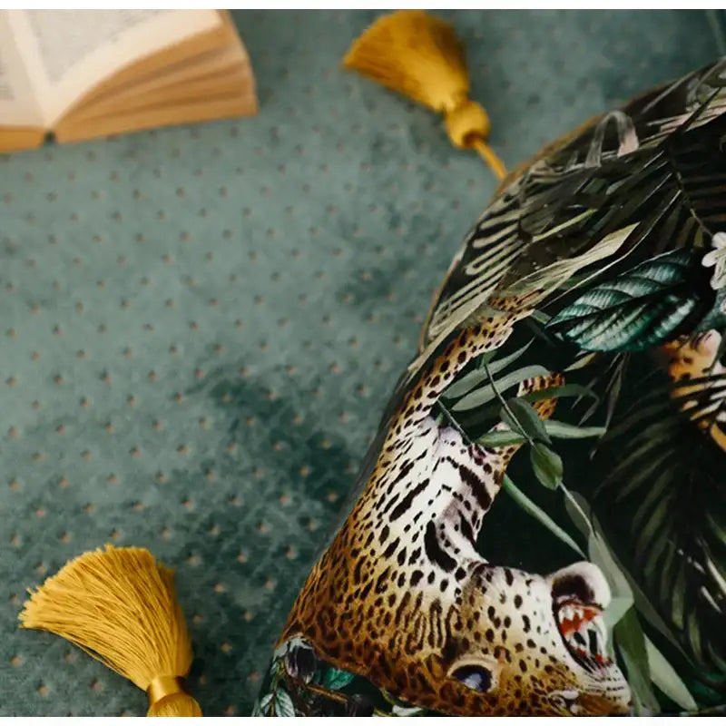 Green Velvet Leopard Cushion