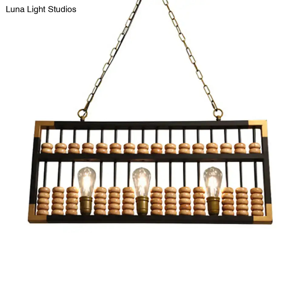 Black Brass Abacus Three-Head Island Chandelier