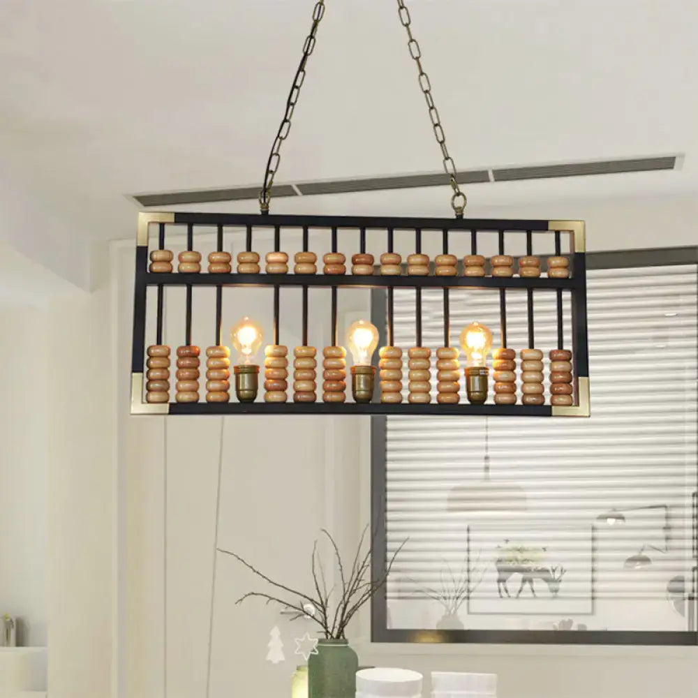 Black Brass Abacus Three-Head Island Chandelier