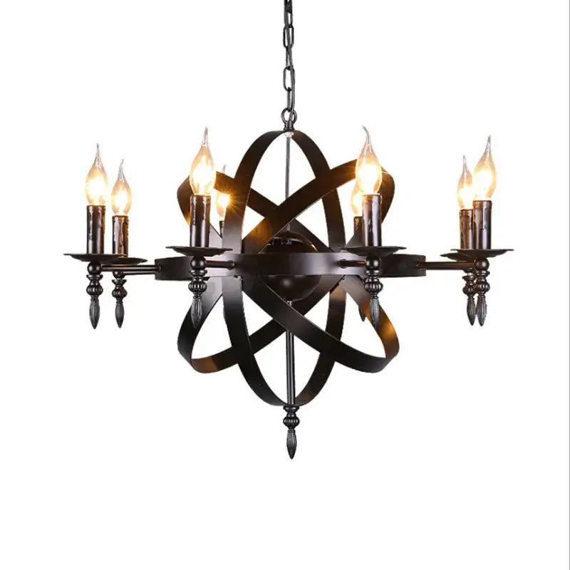 Black Iron Chandelier 6-Head Globe Shape