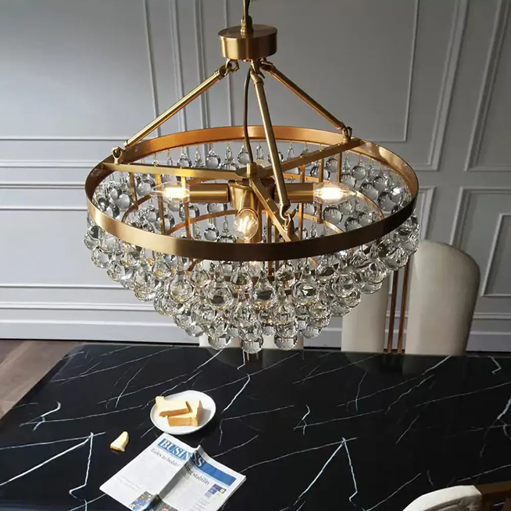Gold Crystal Pendant Light with Crystal Bead Design