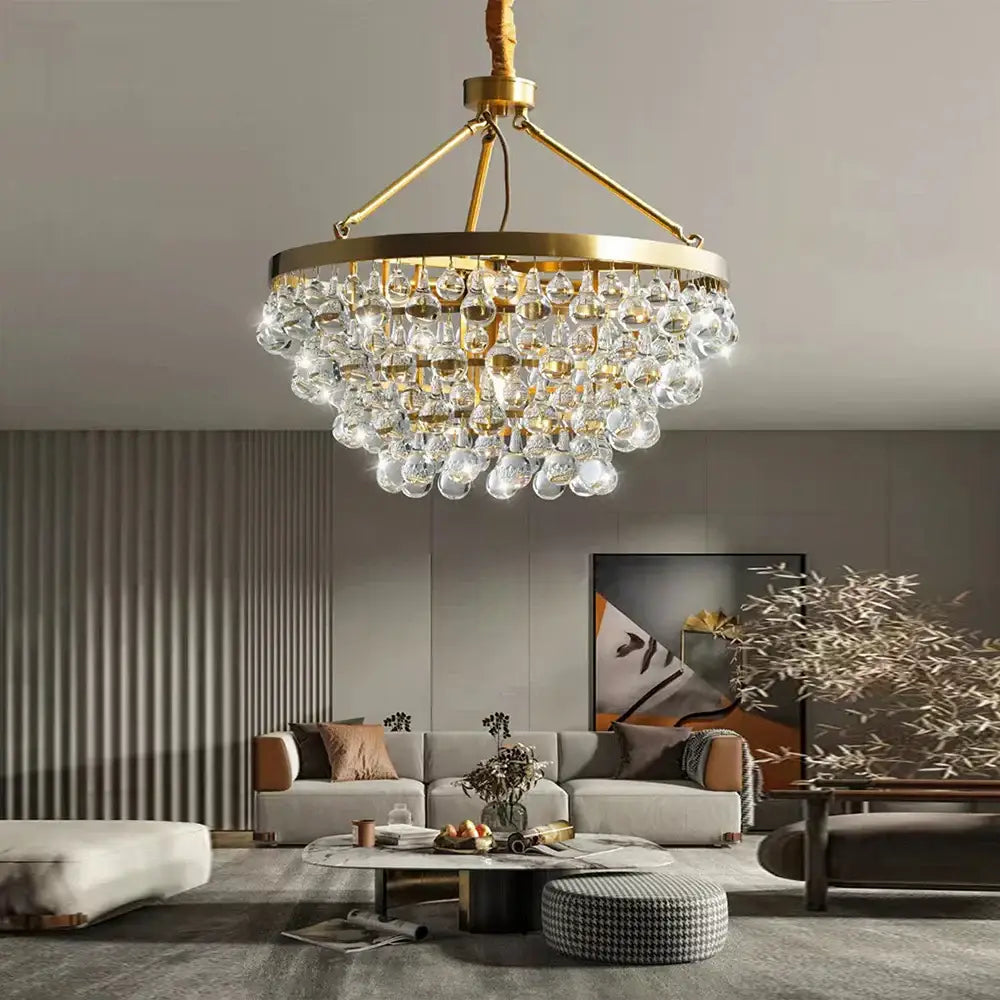 Gold Crystal Pendant Light with Crystal Bead Design